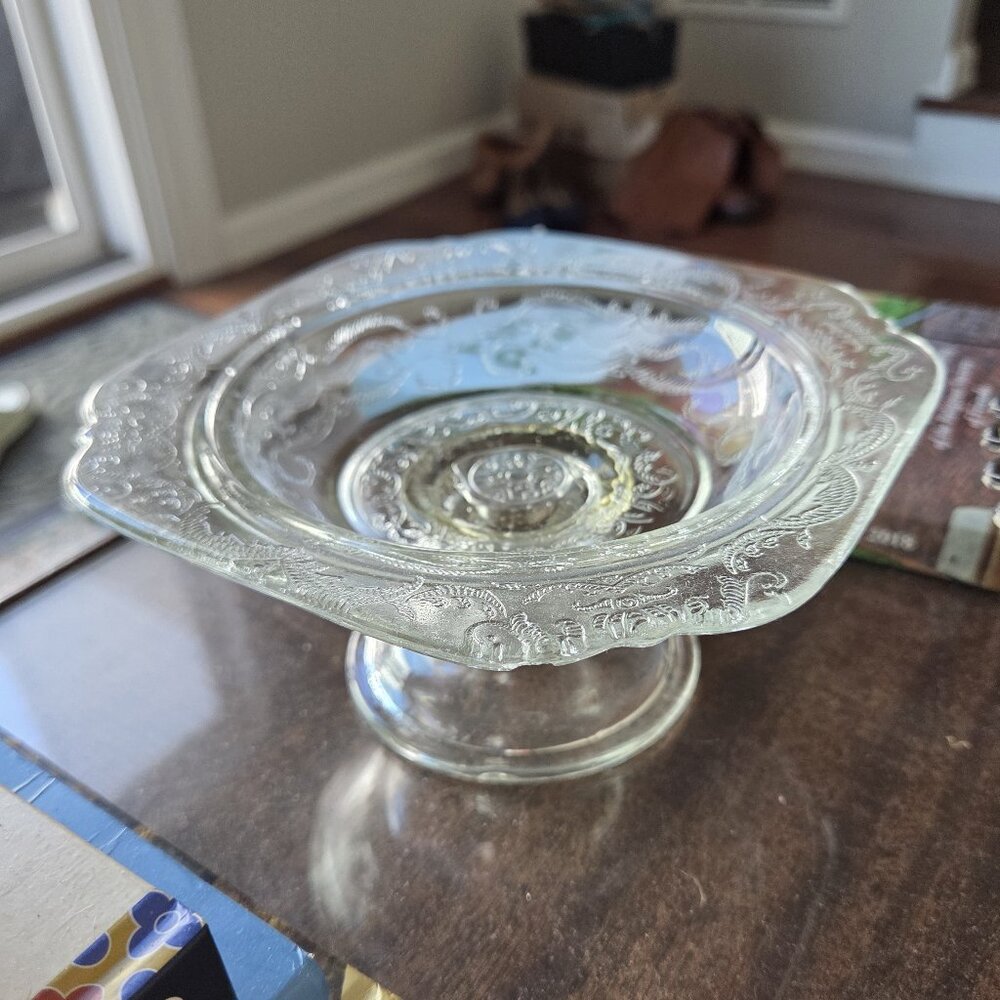 Vintage Indiana Glass Recollection Madrid Pattern Clear Footed Candy Dish Bowl